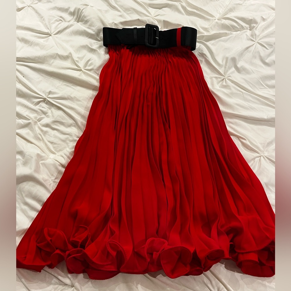 Elegant Red Pleated Skirt